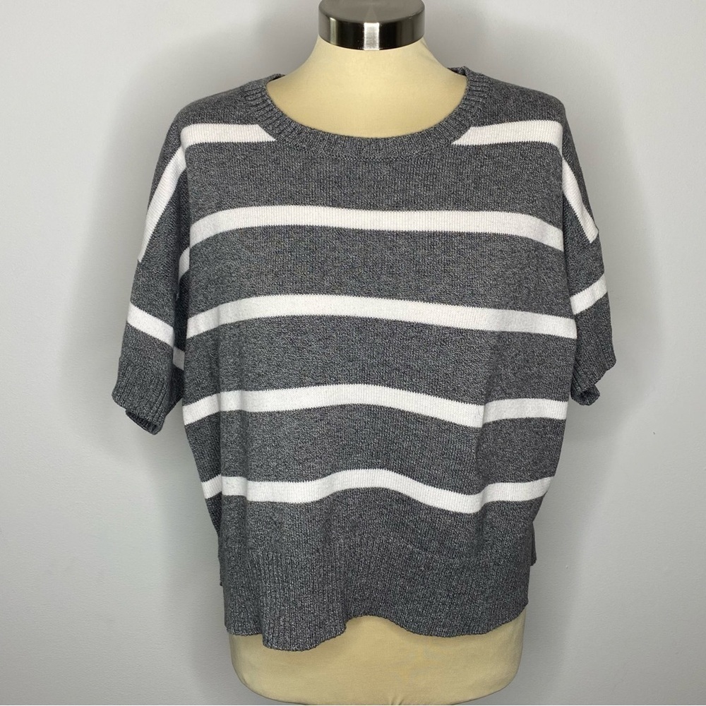 Banana Republic Grey White Striped Crop Goodbye Sweater